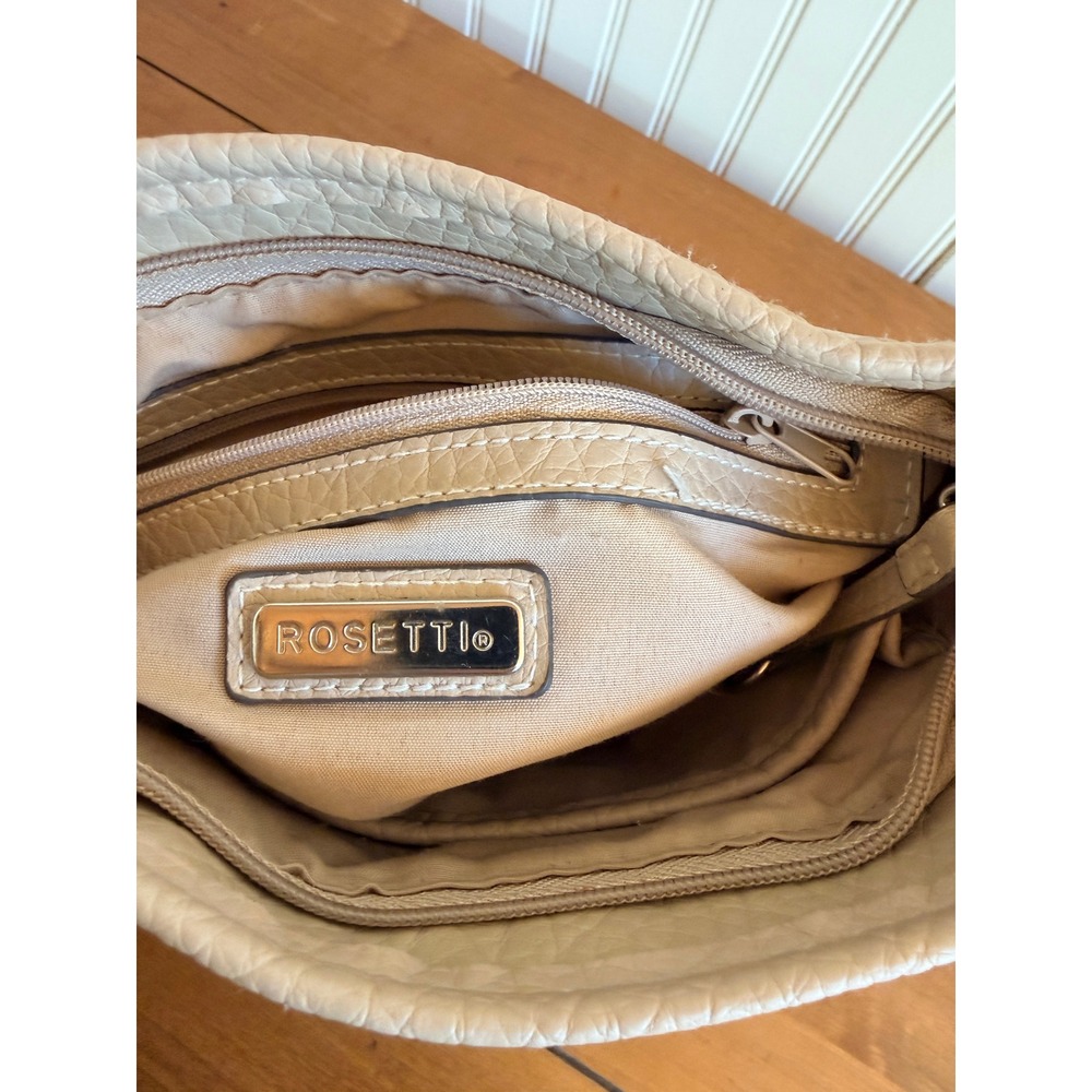 Rosetti Beige Pebbled Faux Leather Crossbody Bag Multi-Pocket Purse Small - Picture 7 of 10